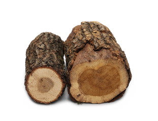 Wood stumps, log fire isolated on white background with clipping path