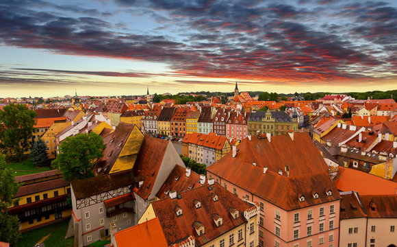 View of medieval town Cheb from the tower.