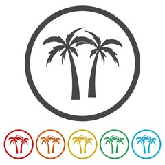 Fototapeta na wymiar Palm Tree Silhouette icon, 6 Colors Included