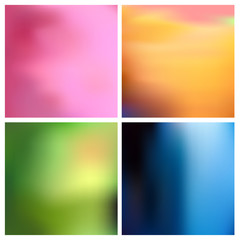 Naklejka premium Abstract vector multicolored blurred background set. 4 colors set. Square blurred pink backgrounds set - sky clouds sea ocean beach colors