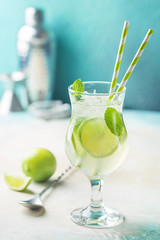 Mojito cocktail with lime and mint