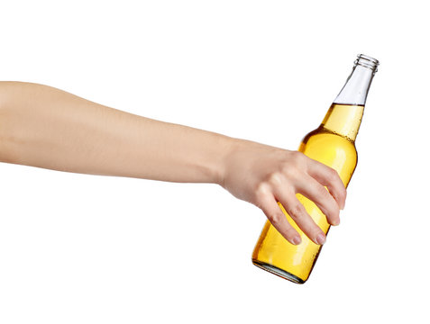 female hand with beer bottle