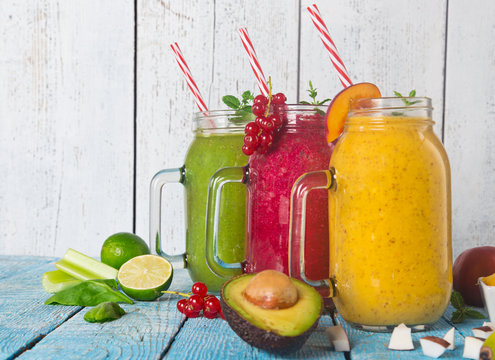 Healthy fresh smoothies with ingredients.