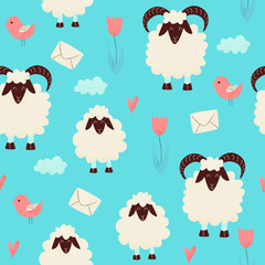 Cute sheep jumping over the fence