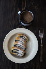 Homemade poppy seeds cake and coffee