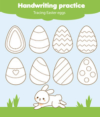 Easter activity. Tracing lines for toddlers. Handwriting practice sheet. Educational children game, printable worksheet for kids.