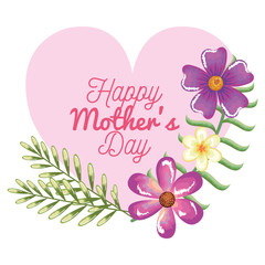 happy mothers day card with heart and floral decoration vector illustration design