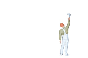 Miniature people : Painter holding a brush isolated on white and clipping path