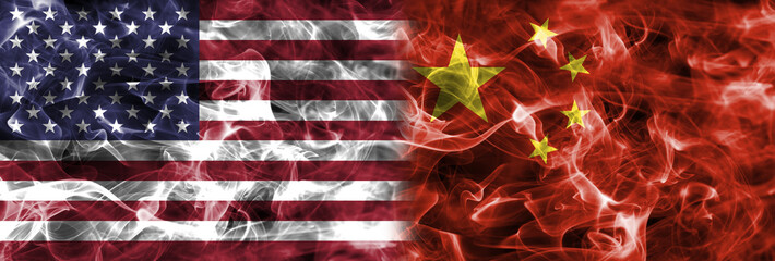 United States of America and China smoke flag