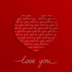 Love You Lettering Greeting Card on red background.