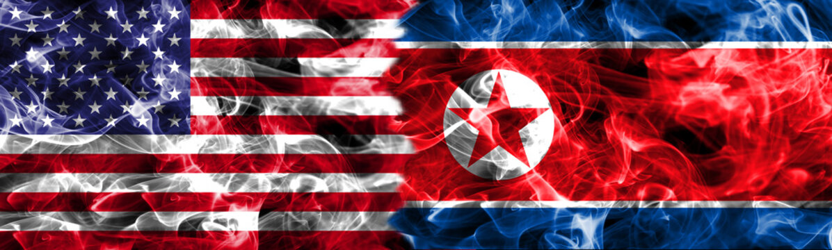 North Korea and United States of America smoke flag