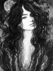 red moon. beautiful woman. fantasy illustration. acrylic painting © Anna Ismagilova