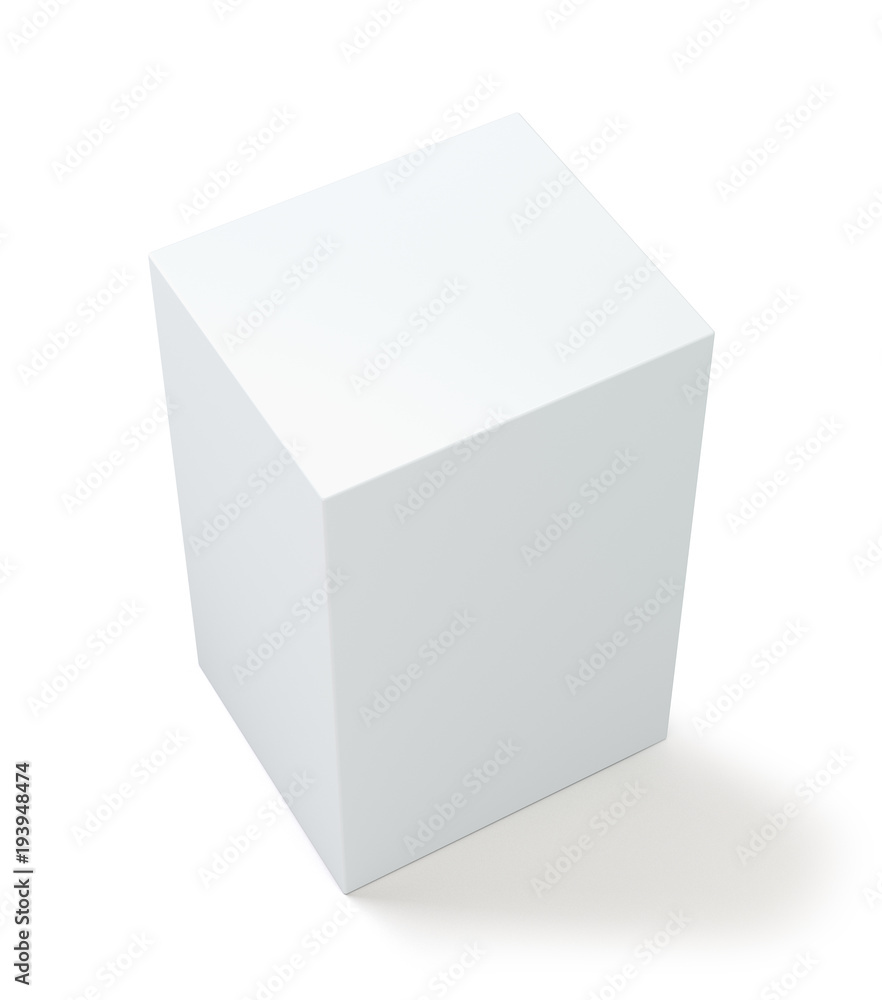 Aufkleber white package blank box from top front side angle. 3d illustration. isolated on white background wit