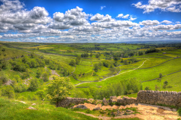 View from top of Malham Cove Yorkshire Dales National Park England UK hdr