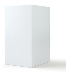White box cube. Blank empty package 3d illustration. Cube or square product design object. Isolated on white background with soft shadow