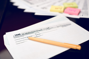 Form 1040 Individual Income Tax return form. United States Tax forms 2017/2018. American blank tax forms. Tax time.