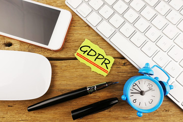 General data protection regulation, GDPR concept, abbreviation on sticky notes near office supply
