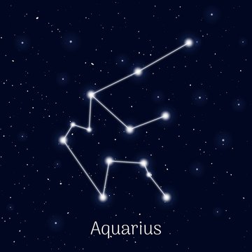 Sign zodiac aquarius, night sky background, realistic. Astrological symbol of calm and melancholy. Vector illustration of ancient sacral image