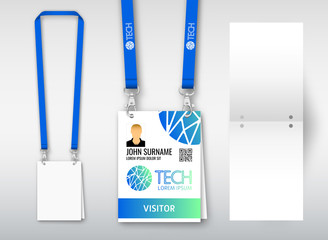 Design of double hole lanyard. Example with double program card. Access ID for congresses, events, fairs, exhibitions. Vector illustration of lanyard.