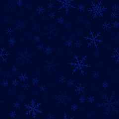 Fototapeta na wymiar Transparent snowflakes seamless pattern on dark blue Christmas background. Chaotic scattered transparent snowflakes. Glamorous Christmas creative pattern. Vector illustration.