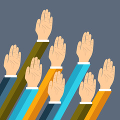 Fototapeta premium Volunteering concept. Hand raised up. Flat vector illustration