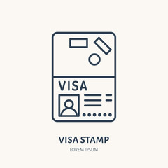 Documents identity vector flat line icon. Visa stamp, passport sign.