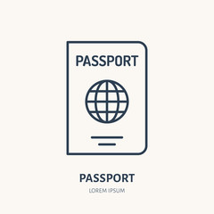 Documents identity vector flat line icon. Passport sign.