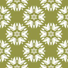 Obraz premium White floral seamless pattern on olive green background