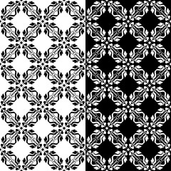 Fototapeta premium Black and white floral seamless ornaments. Set of backgrounds
