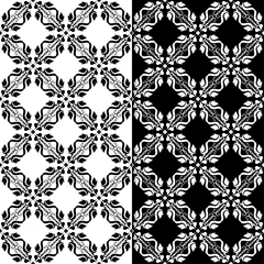 Deurstickers Black and white floral seamless ornaments. Set of backgrounds © Liudmyla