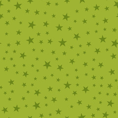 Olive stars seamless pattern on green background. Fantastic endless random scattered olive stars festive pattern. Modern creative chaotic decor. Vector abstract illustration.