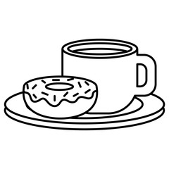 coffee cup with dish and donut vector illustration design