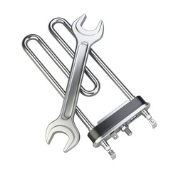 Electric heater for washing machine with wrench - service icon.