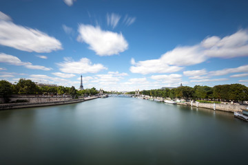 Fototapeta na wymiar Paris Panoramic Long Exposure with Eiffel Tower and Seine River