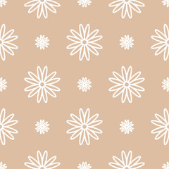 White floral seamless pattern on beige background