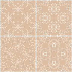 Floral patterns. Set of beige and white seamless backgrounds