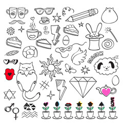 Colorful doodle icons set.