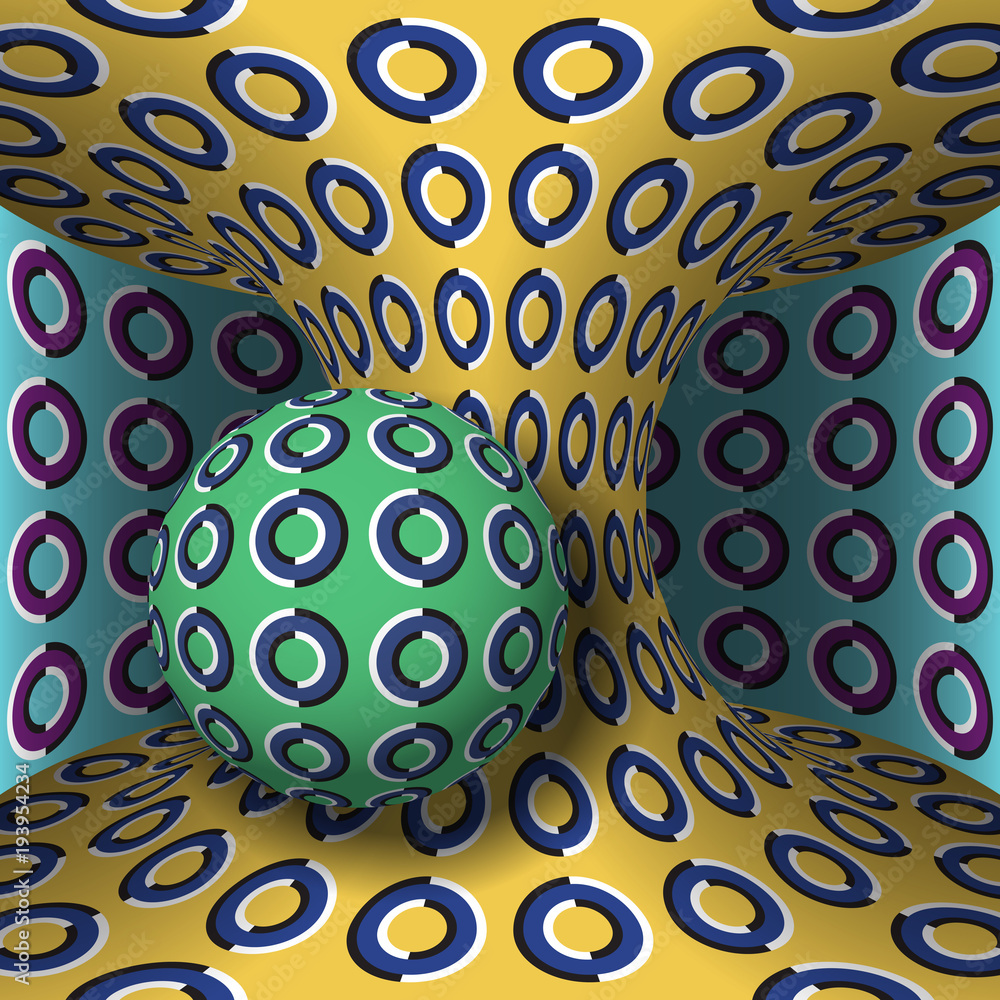 Aufkleber optical motion illusion illustration. sphere is rotation around of a moving hyperboloid. abstract fa