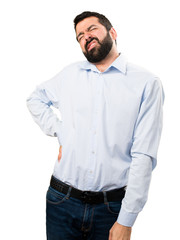 Handsome man with beard with back pain