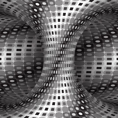 Spiral patterned silver hyperboloid. Vector optical illusion illustration.