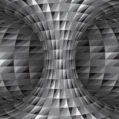 Spiral patterned silver hyperboloid. Vector optical illusion illustration.
