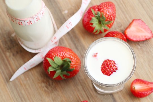 Fresh strawberry with milk
