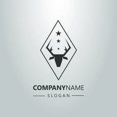 black and white deer head logo with stars in a diamond-shaped frame