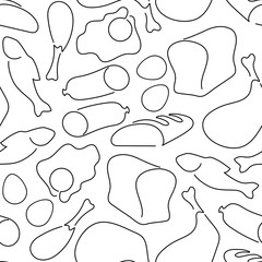 Seamless pattern made on continuous line food symbols