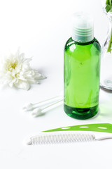 natural organic cosmetics with herbs for baby on white backgroun