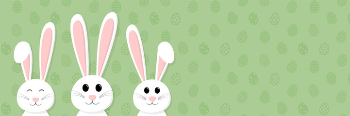 Happy bunnies on a backgroun with eggs - concept of an Easter banner. Vector.
