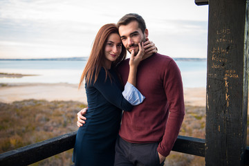 Fototapeta premium Young couple in love, man and girl in outdoor