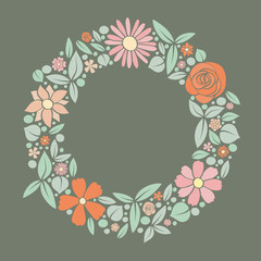 Beautiful frame made of hand drawn flowers and copyspace. Vector.