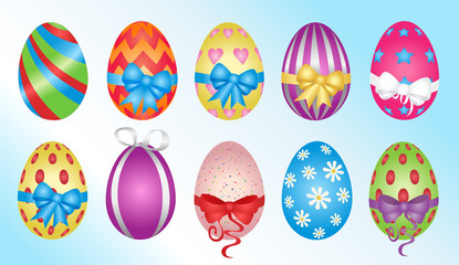 Painted easter eggs with ribbons vector