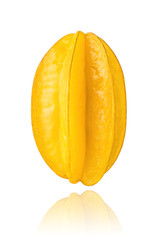 Carambola, star fruit isolated on white background with drop shadow.